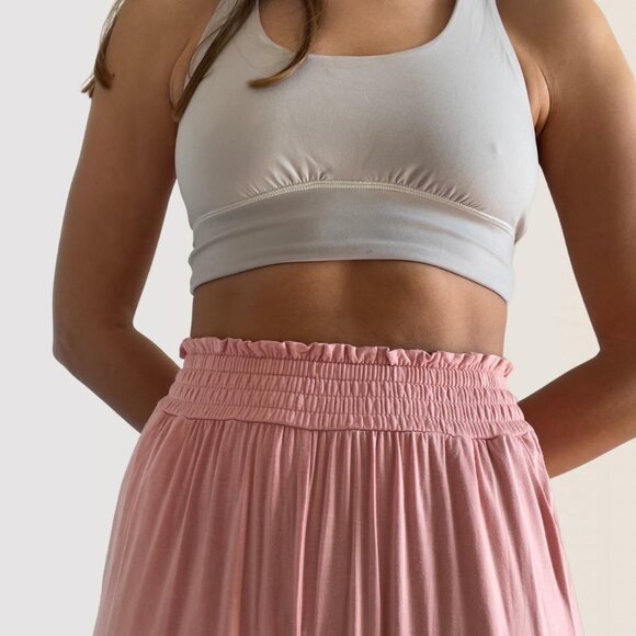 Blush pink wide-leg elastic palazzo sweatpants smocked waist | Size S - Picture 4 of 7